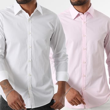 LBO - Lot De 2 Chemises Manches Longues Poplin 0001 0008 Blanc Rose